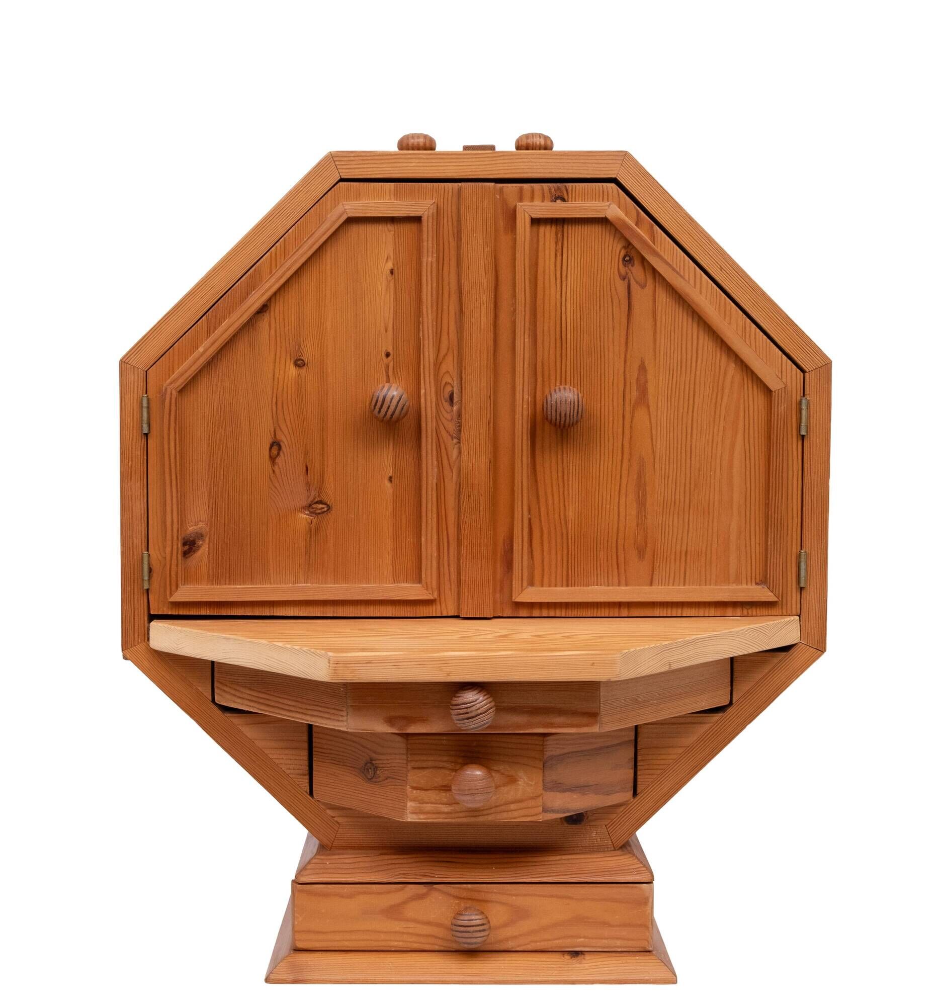 Metamorphic Solid Pine Dry Bar, Folding Design, 1970s, Good Condition
