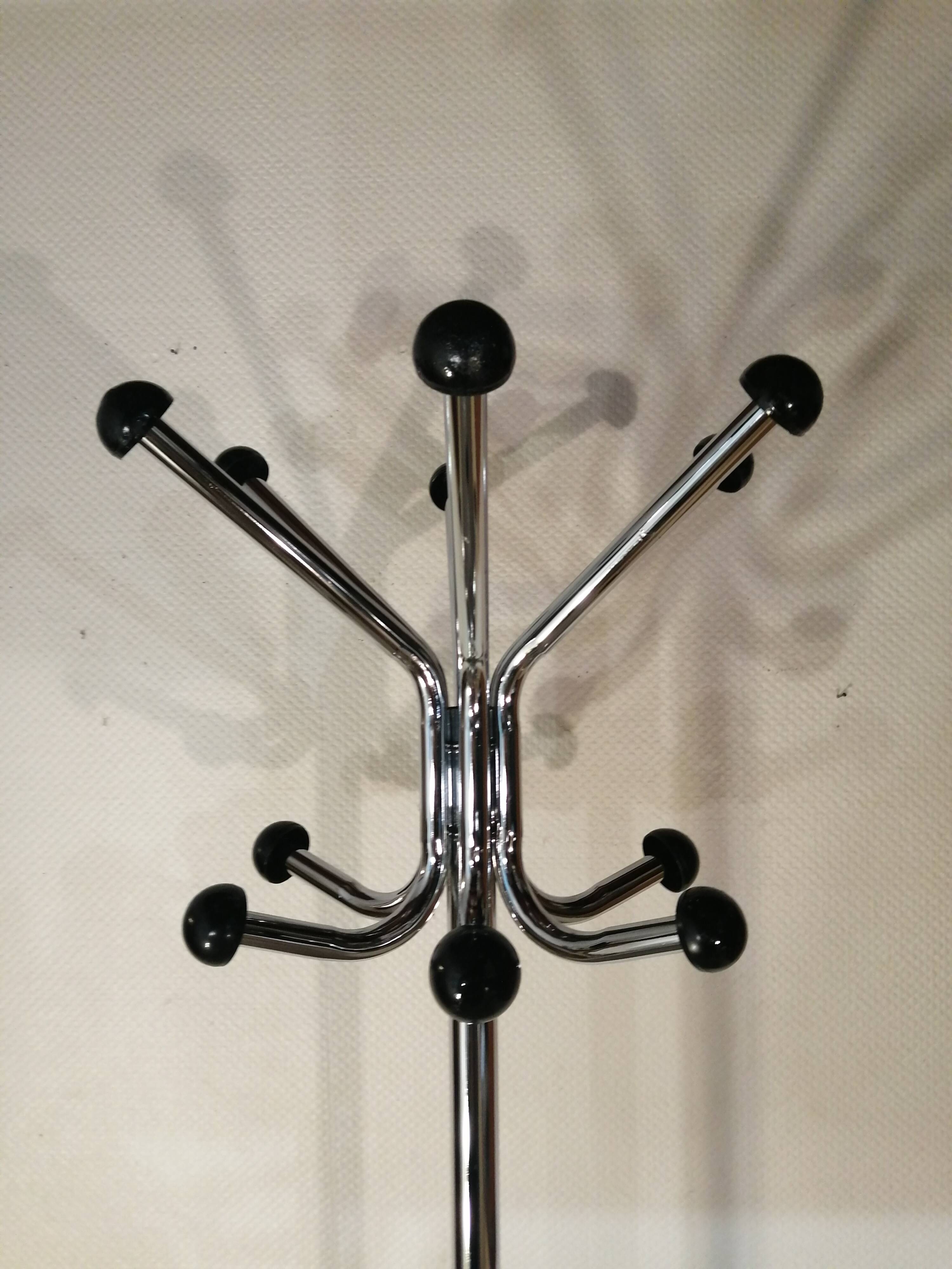 Chrome metal coat rack parrot, 12 balls, vintage 1970s