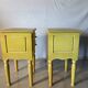 Pair of vintage carved wooden bedside tables – Sunny yellow finish