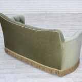 1960s, Danish 2-seater sofa, light green furniture velour, ash wood.