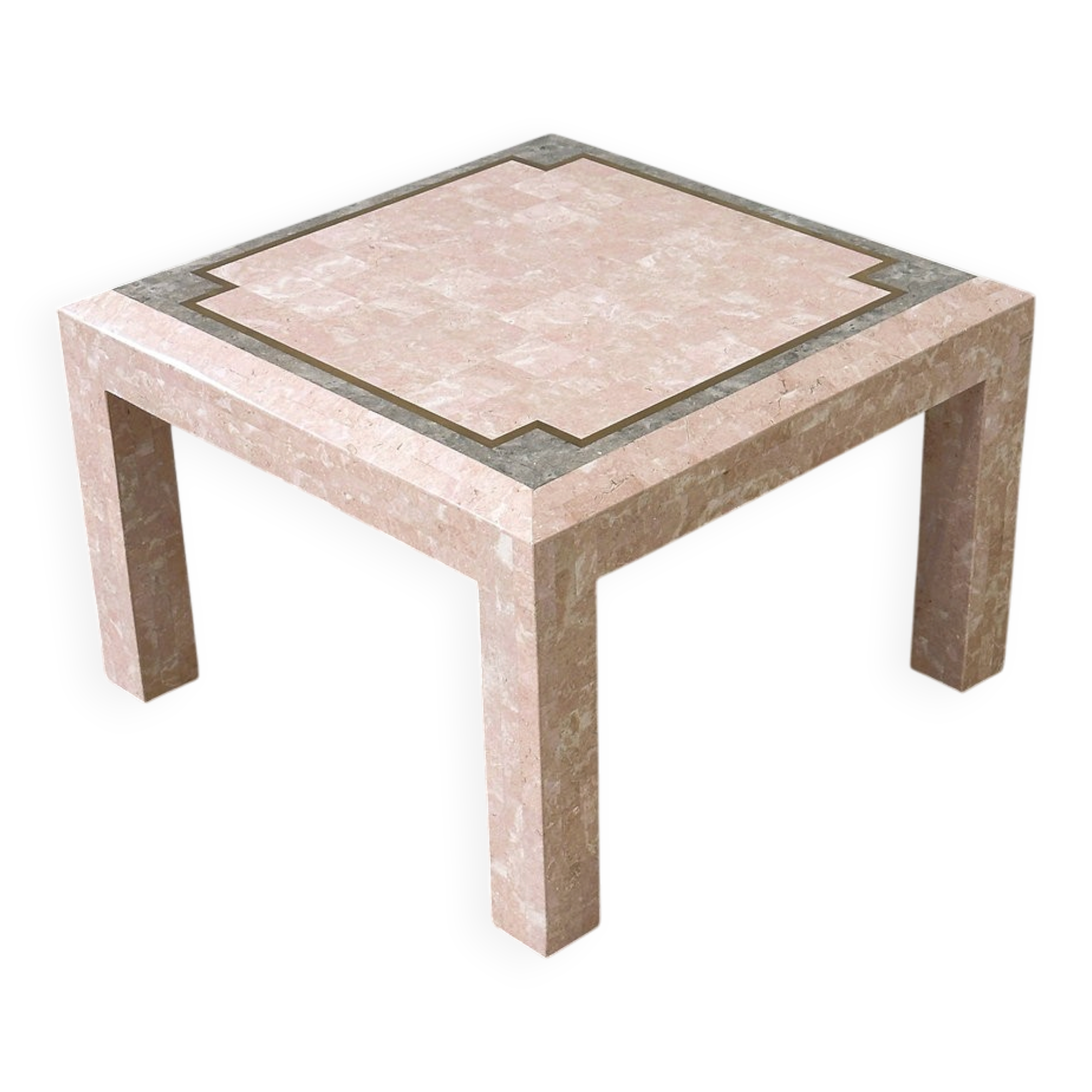 Postmodern pink marble coffee table with brass inlay, Italy, 1980s