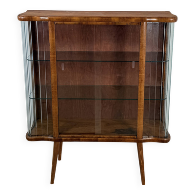 Vitrine vintage avec lattes en verre – Placage noyer chaud - Art Déco