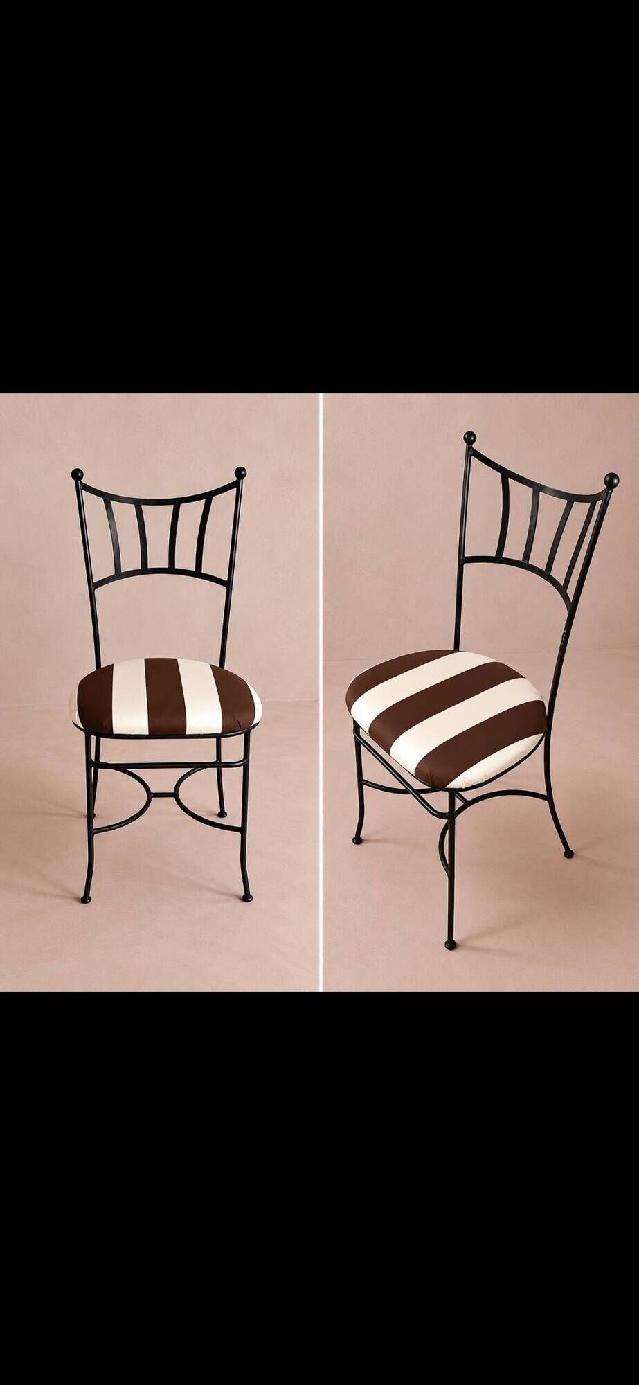 6 wrought iron chairs with deck chair fabric