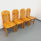 Set of 4 vintage pine chairs from the 70s and 80s