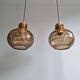 Pair of honeycomb smoked glass pendants, Glasshütte Limburg, 1970