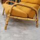 Living room sofa, 2 armchairs and a vintage rattan coffee table from the 1950s.