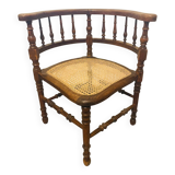 Chaise d’angle en bois et cannage