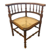 Chaise d’angle en bois et cannage
