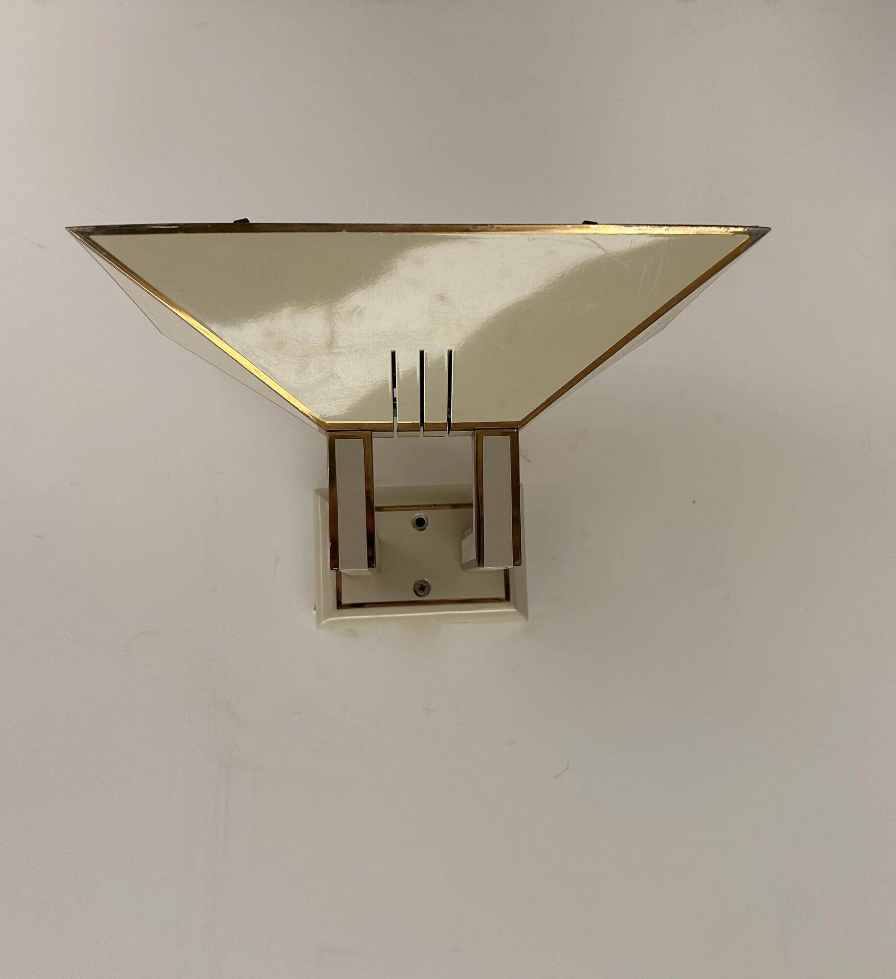 Pair of vintage wall lights, cream white and brass, Italy 1970s