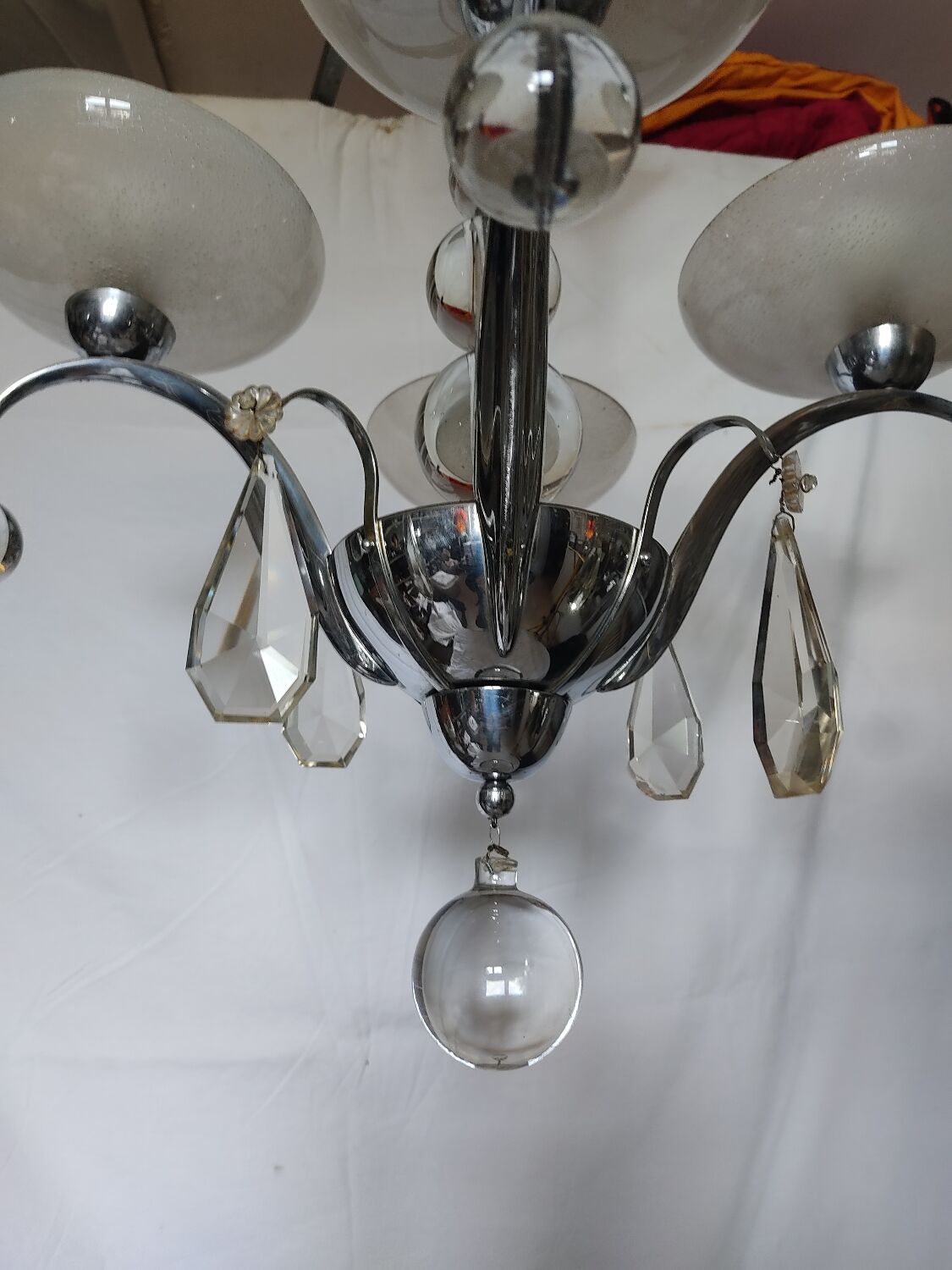 Old vintage chrome chandelier.