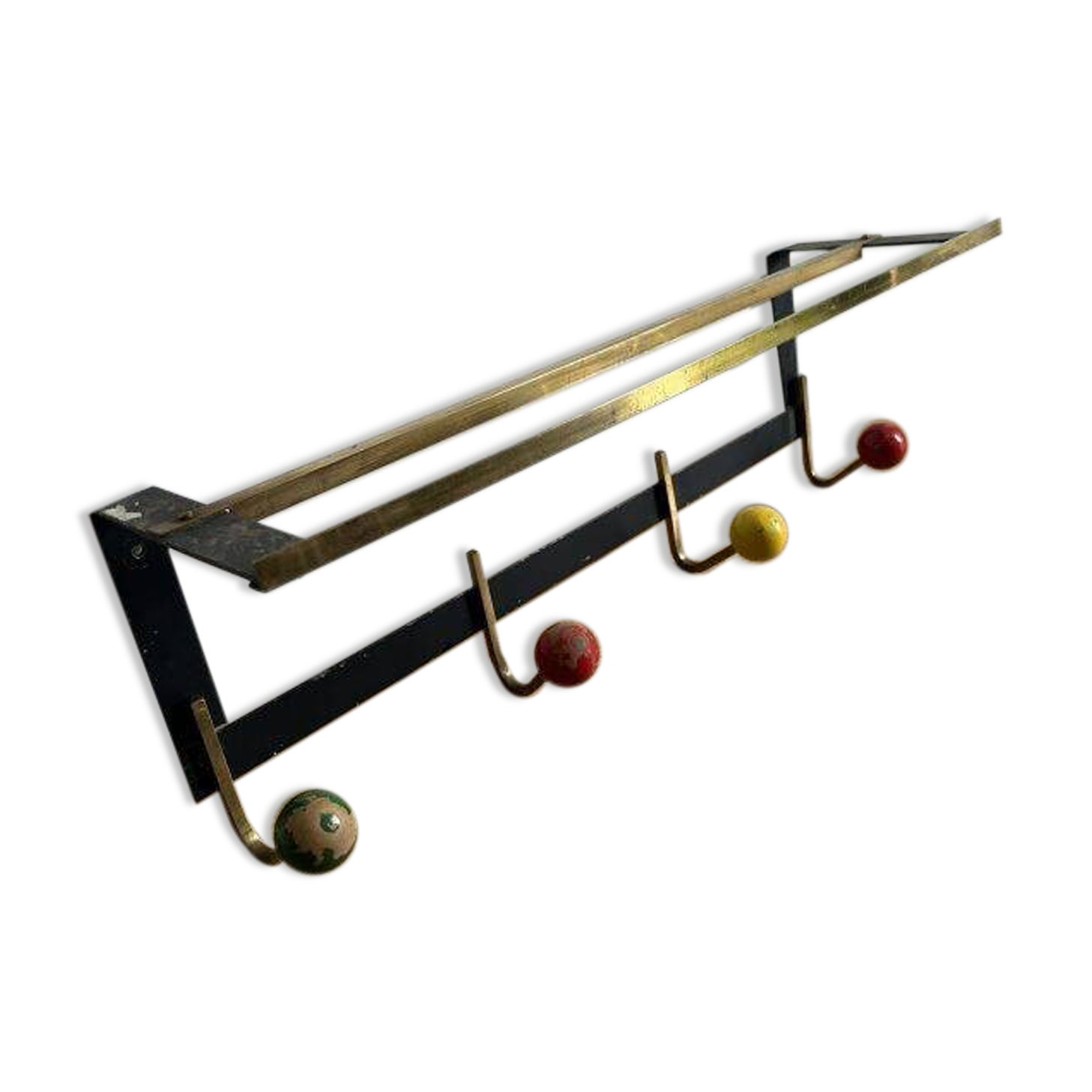 VINTAGE COAT RACK HOOK WITH COLORFUL BALLS AND HAT RACK SHELF