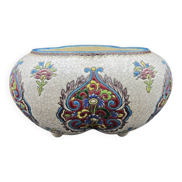 Late 19th century glazed earthenware planter, Longwy enamel style - 648003