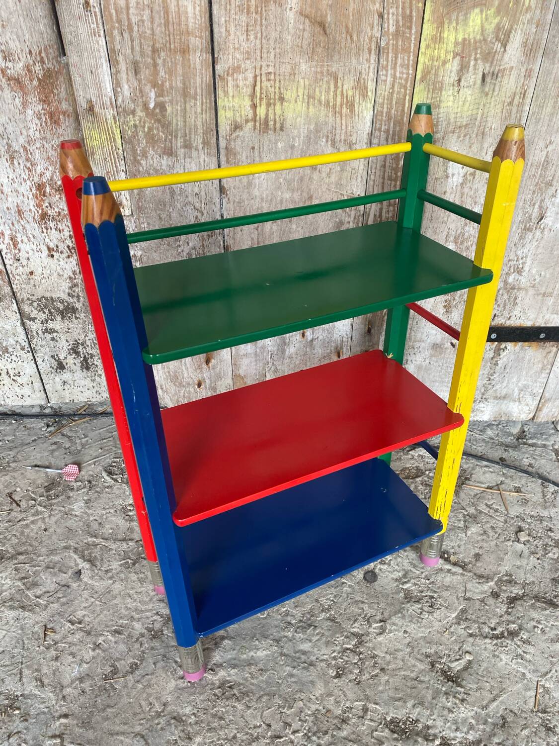 Vintage Coloured Wood Shelf Pencil Design PIERRE SALA Antique Furniture #D