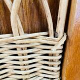 Vintage storage chest in wood and woven rattan