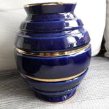 Grand vase vintage bleu et or