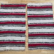 Set of two Romanian wool fluffy rugs with stripes made by hand