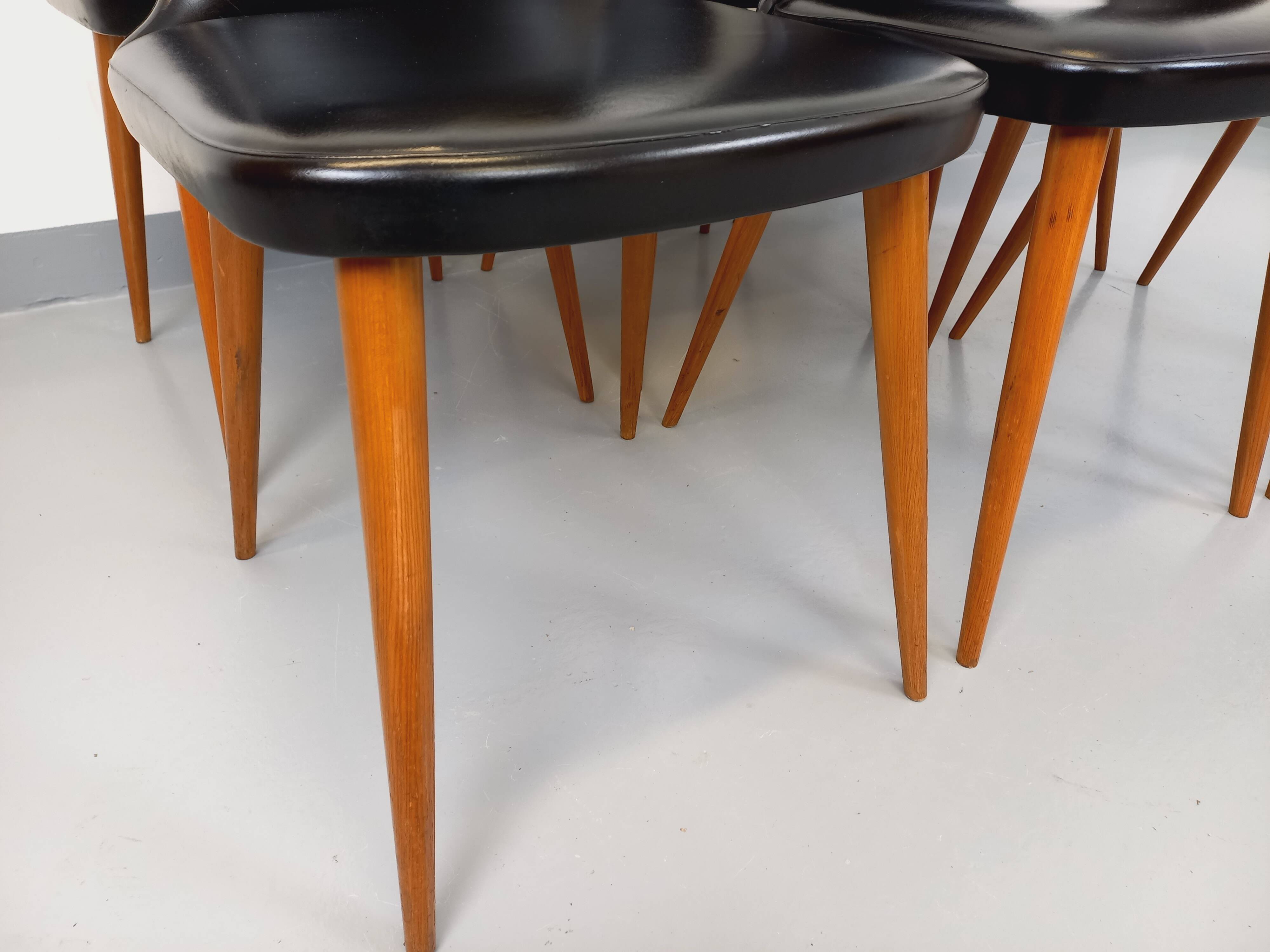 Set of 6 vintage Baumann Essor chairs in beech wood and skai