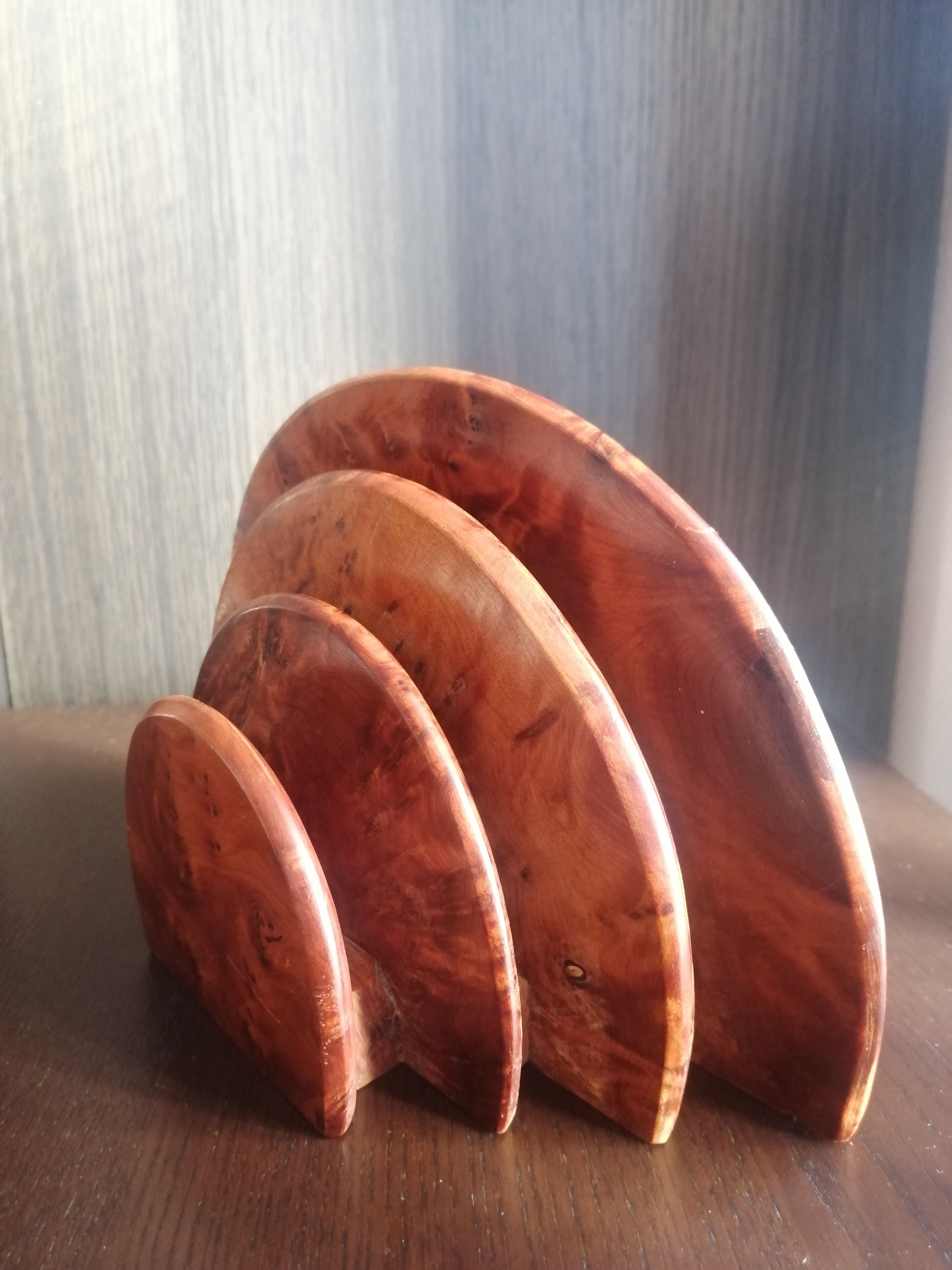 Art-Deco mail holder in raw wood