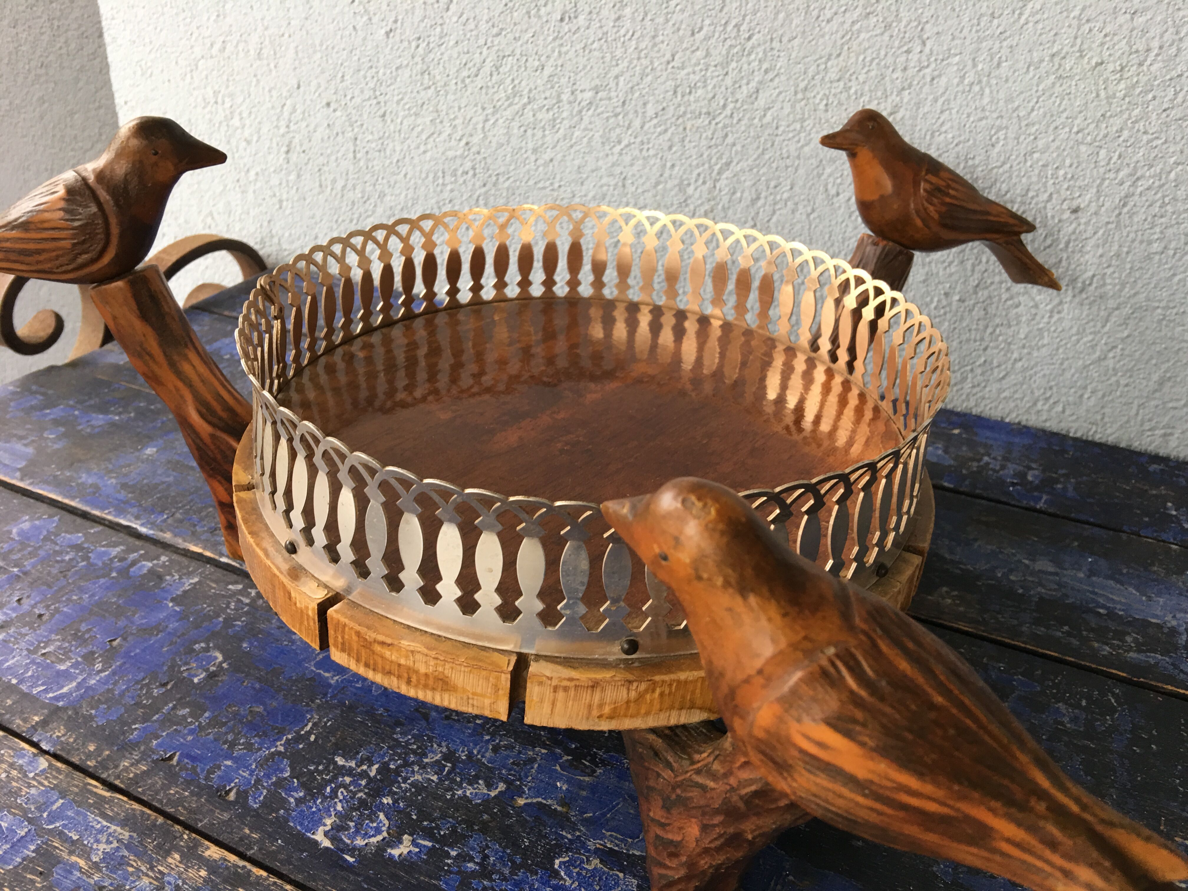 Center table cut, empty pocket, metal wood, vintage 1950