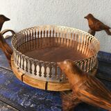 Center table cut, empty pocket, metal wood, vintage 1950