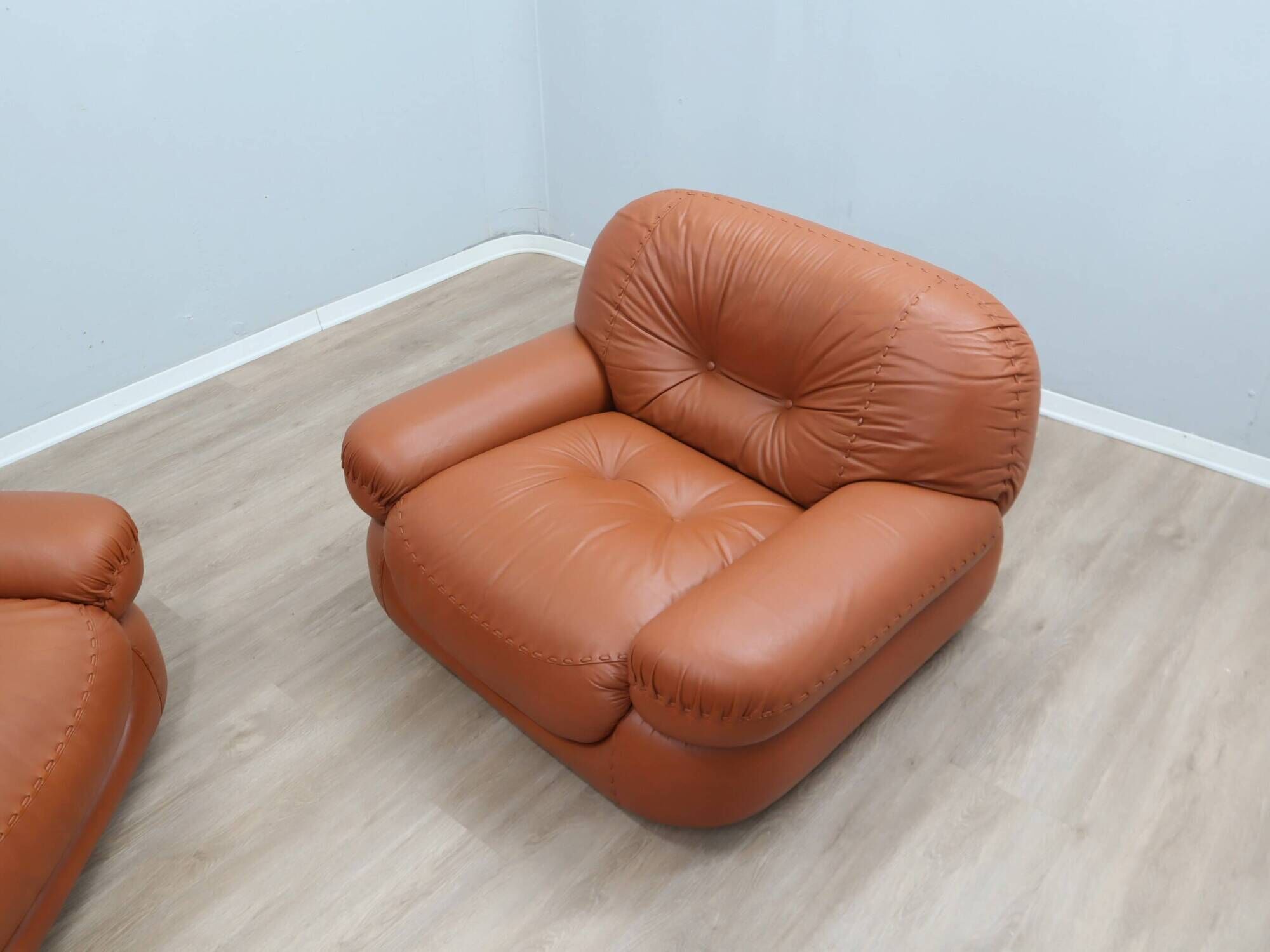 Sapporo cognac leather armchairs by Mobil GIRGI 1970s
