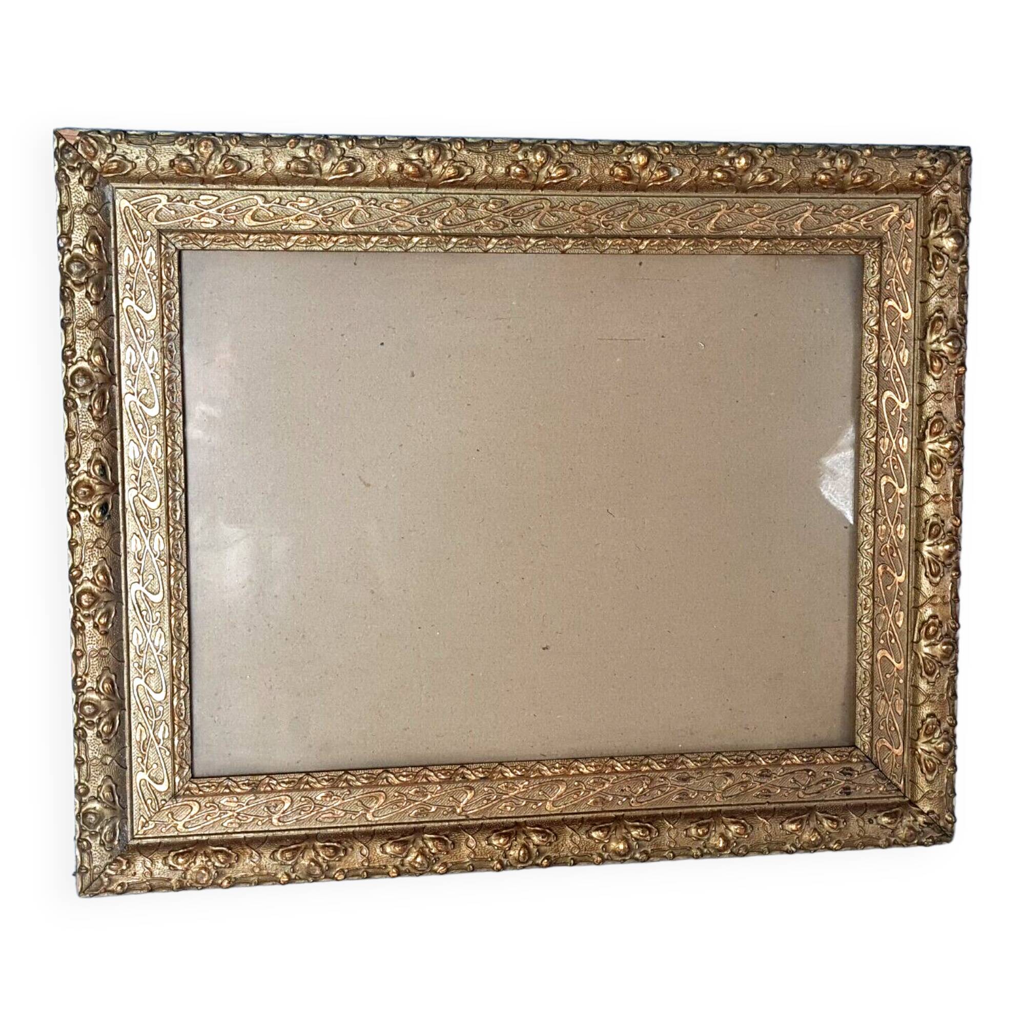 Old frame Art Nouveau décor wood stucco 51x41 foliage 40x30 cm