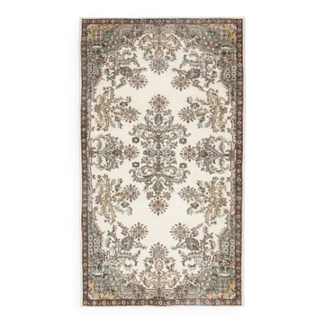 Tapis de sol turc Oushak fait main en laine et coton beige des années 1970 119x208