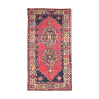Red turkish vintage area rug 214x114