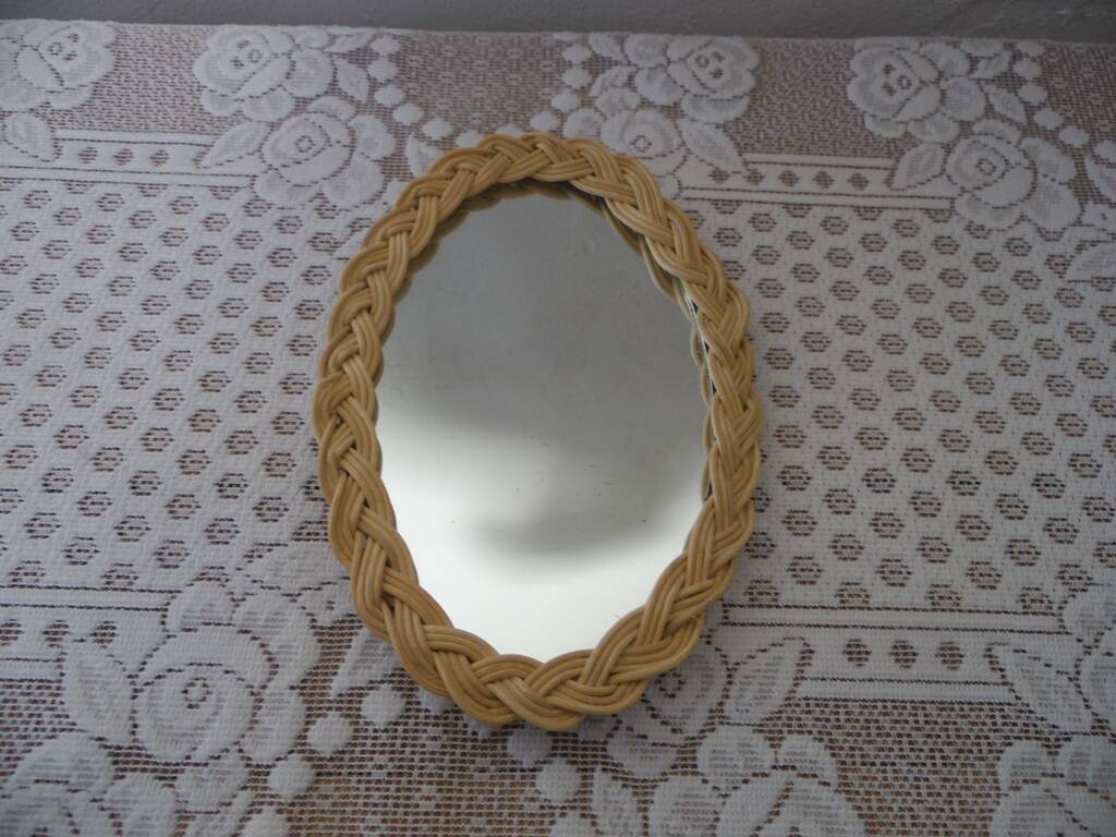 Small oval wicker mirror