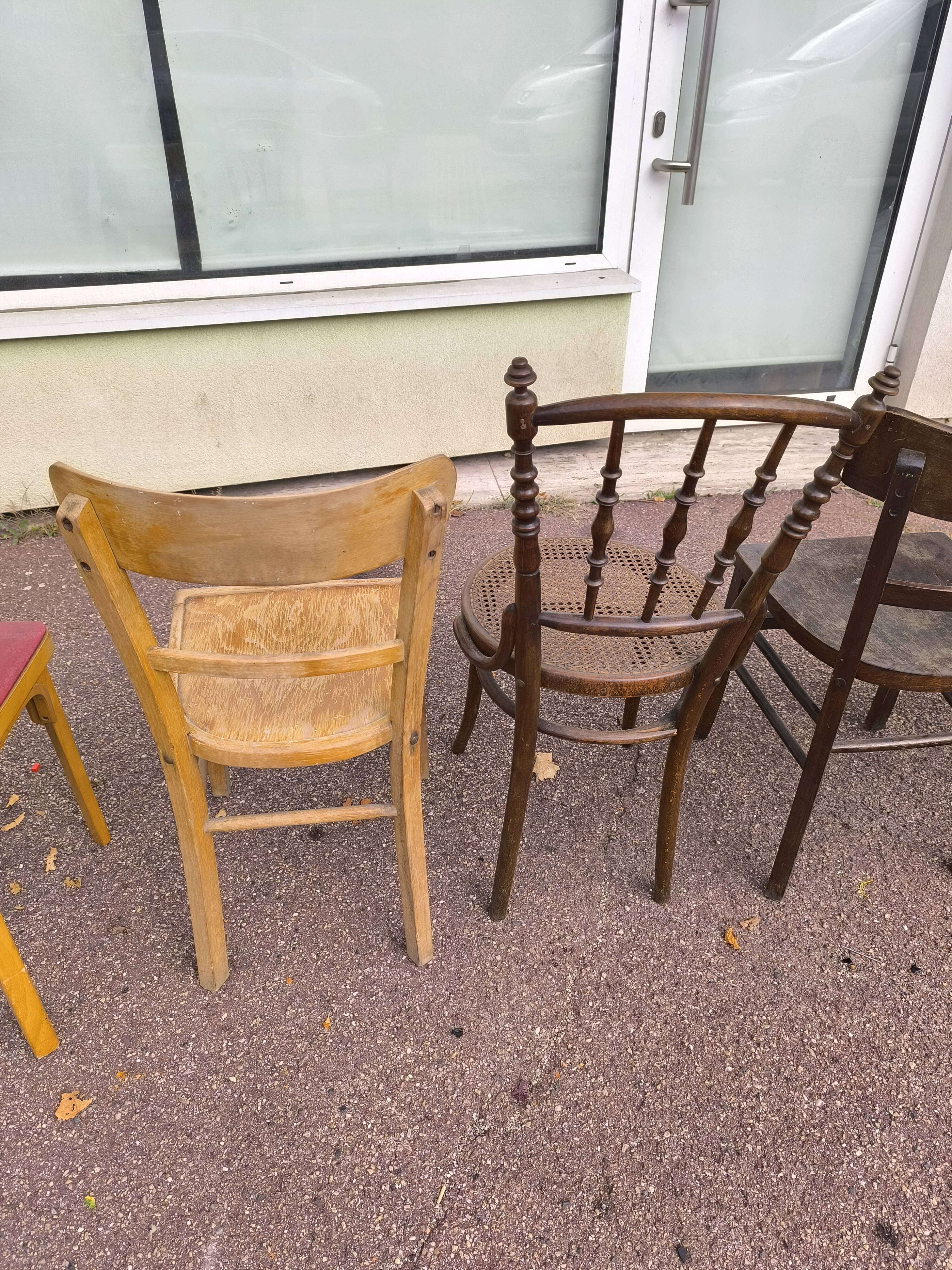 set of 6 mismatched vintage bistro chairs - wood