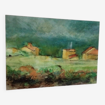 Peinture Dessin Technique Mixte Vinicio Olivieri Paysage Fermes Toscanes