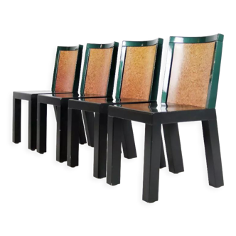 Set of 4 Memphis Ettore Sottsass Donau dining chairs by Leitner
