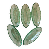 Ensemble de 5 petits plats en verre
pressé vert - Style Art Déco / Vin