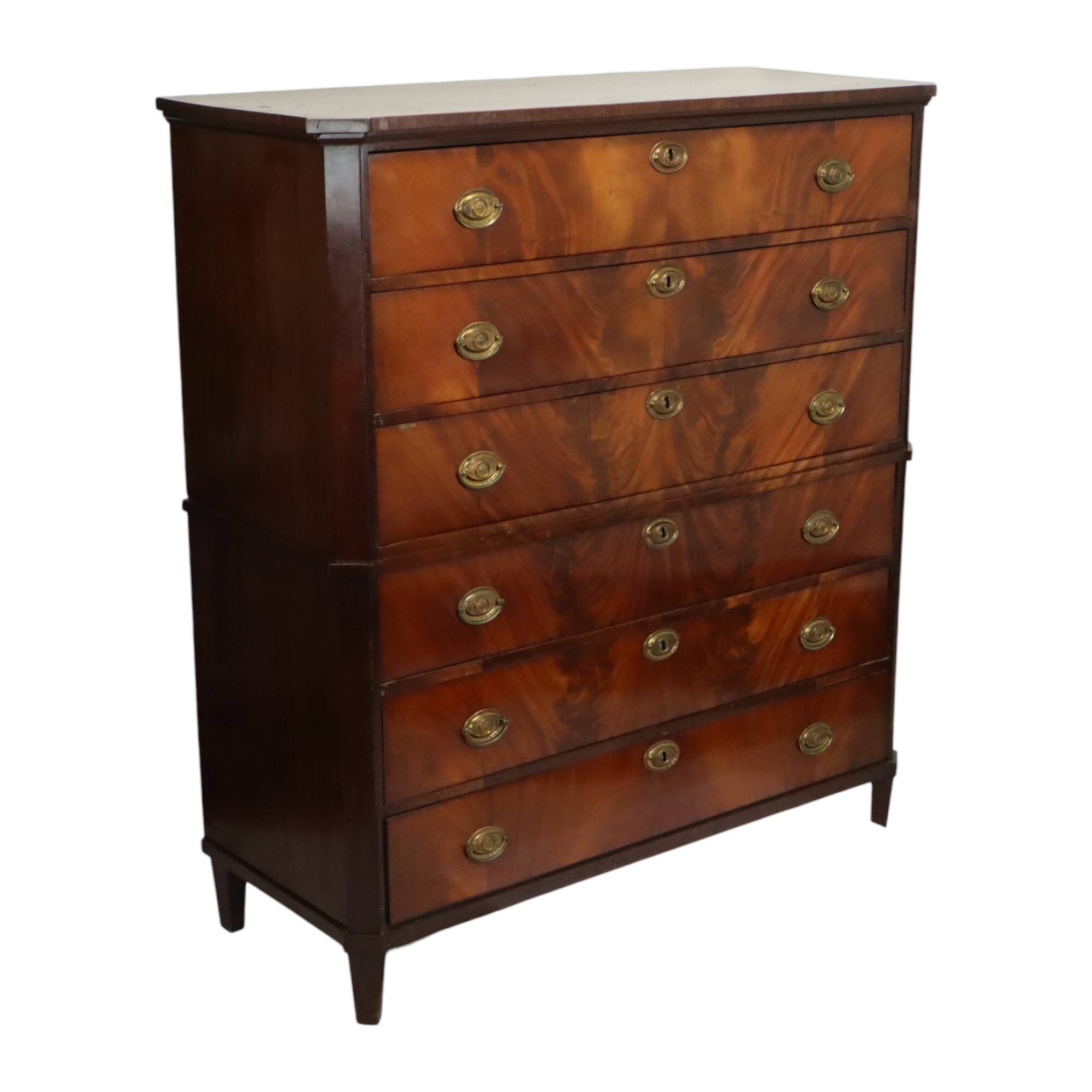 Commode Chiffonnière Ancienne en Acajou Flammé sur Chêne XIXe Siècle