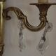 French Pair of Double Empire Brass Wall Sconces with Diamond Crystal Drops