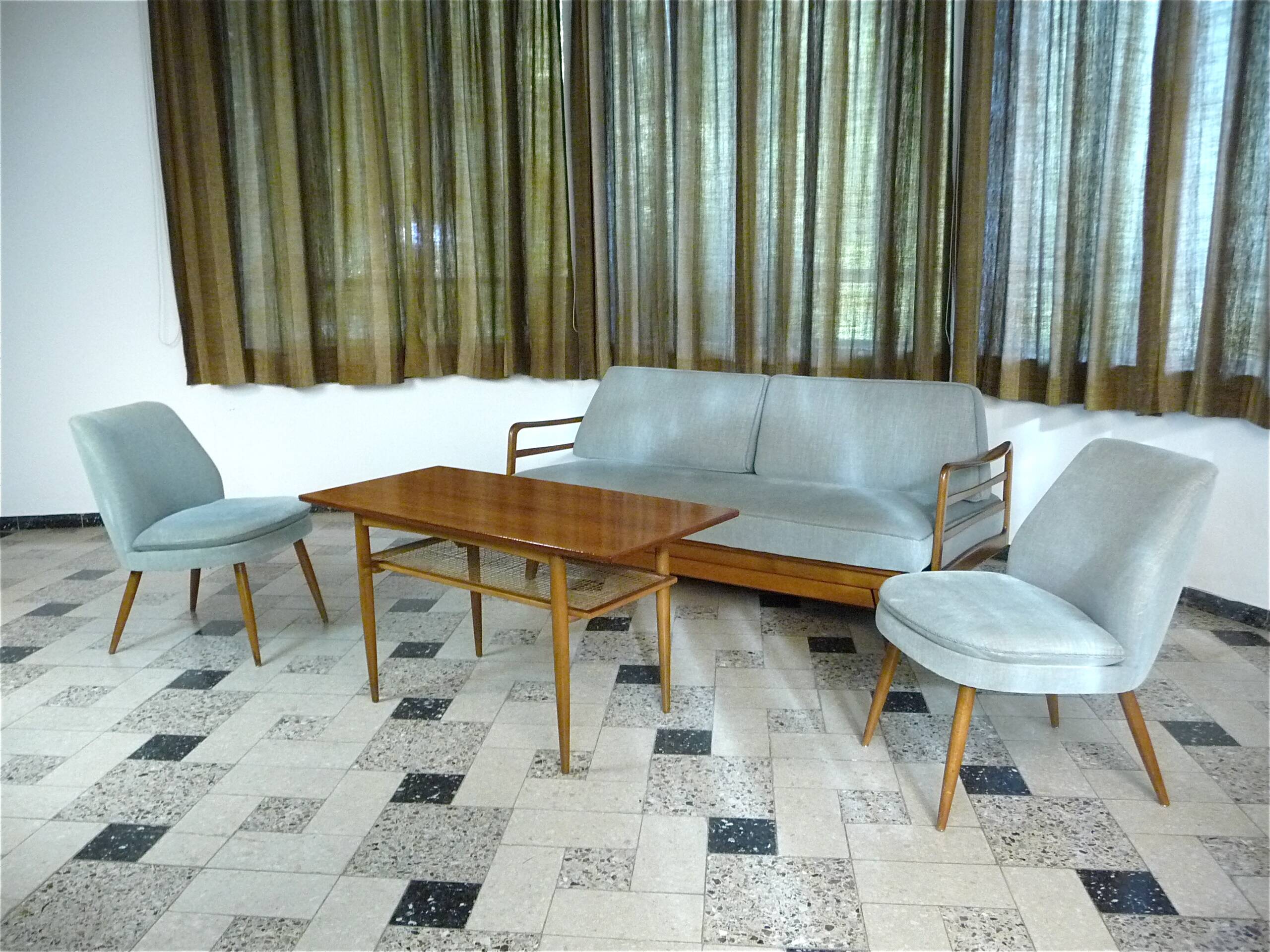 Wilhelm Knoll Side or Coffee Table with Lower Shelf in Woven Cane, Germany 1950s