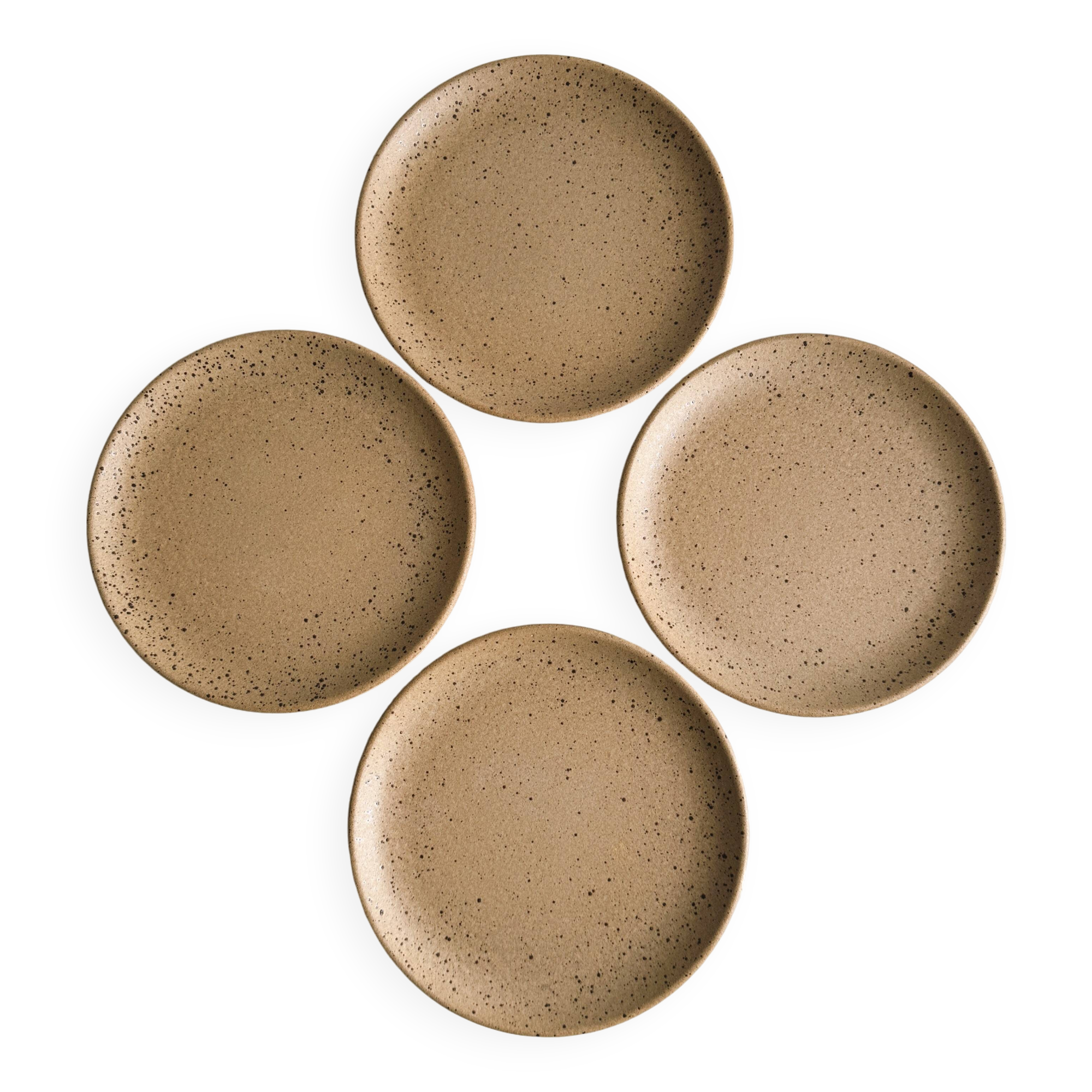 Set of 4 vintage speckled stoneware plates