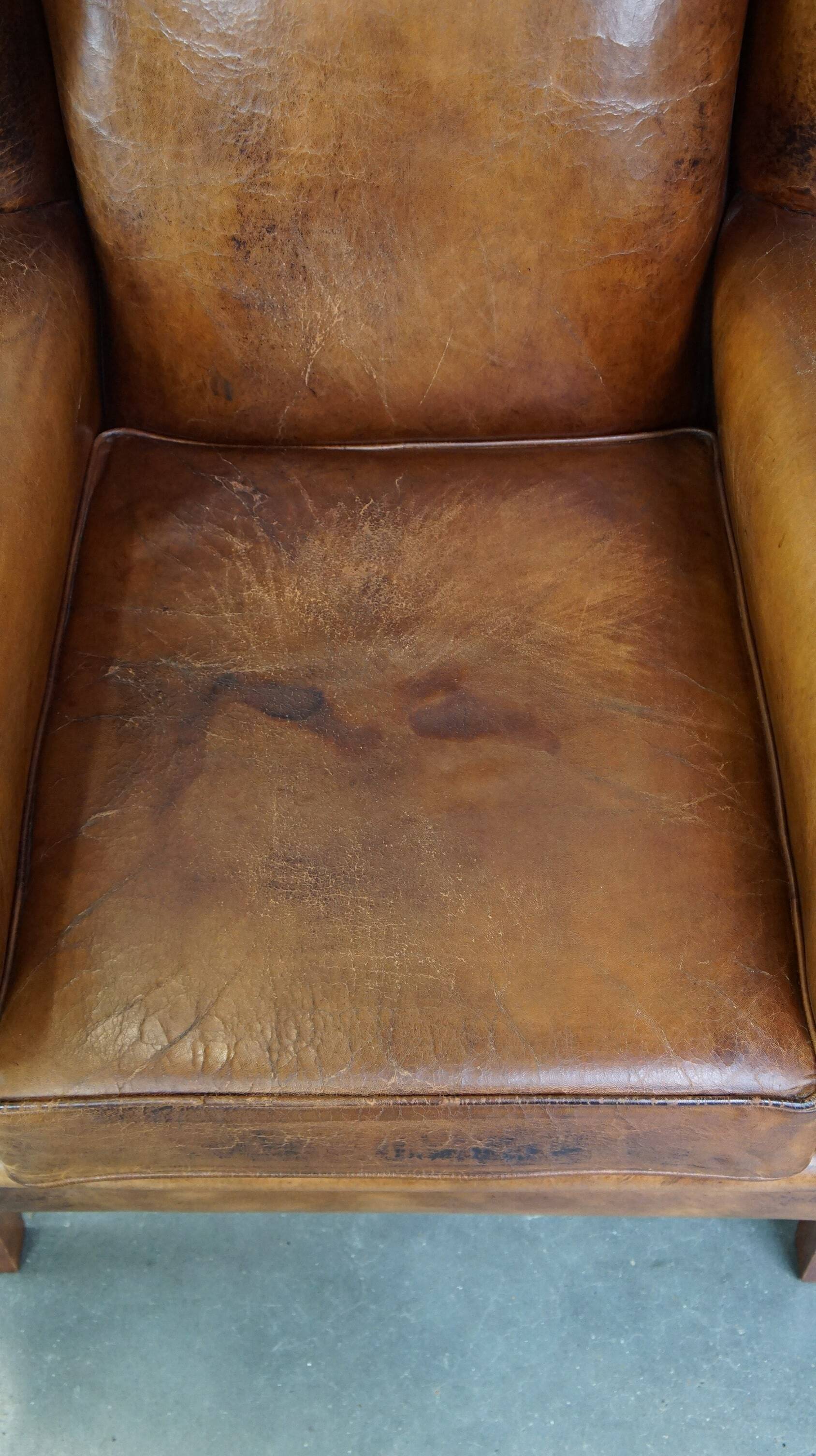 Sheepskin leather wing chair