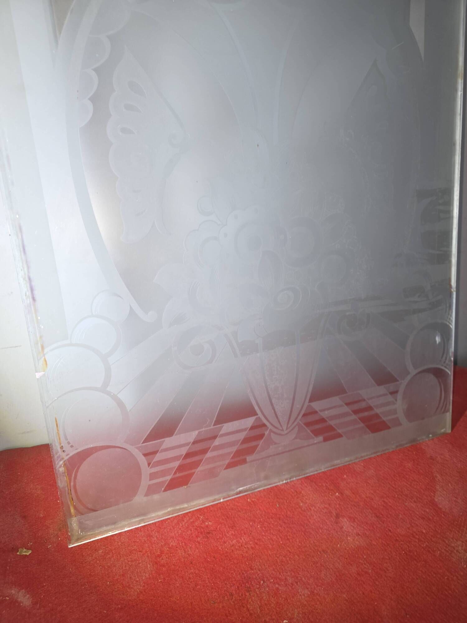 Art Deco engraved glass door panel