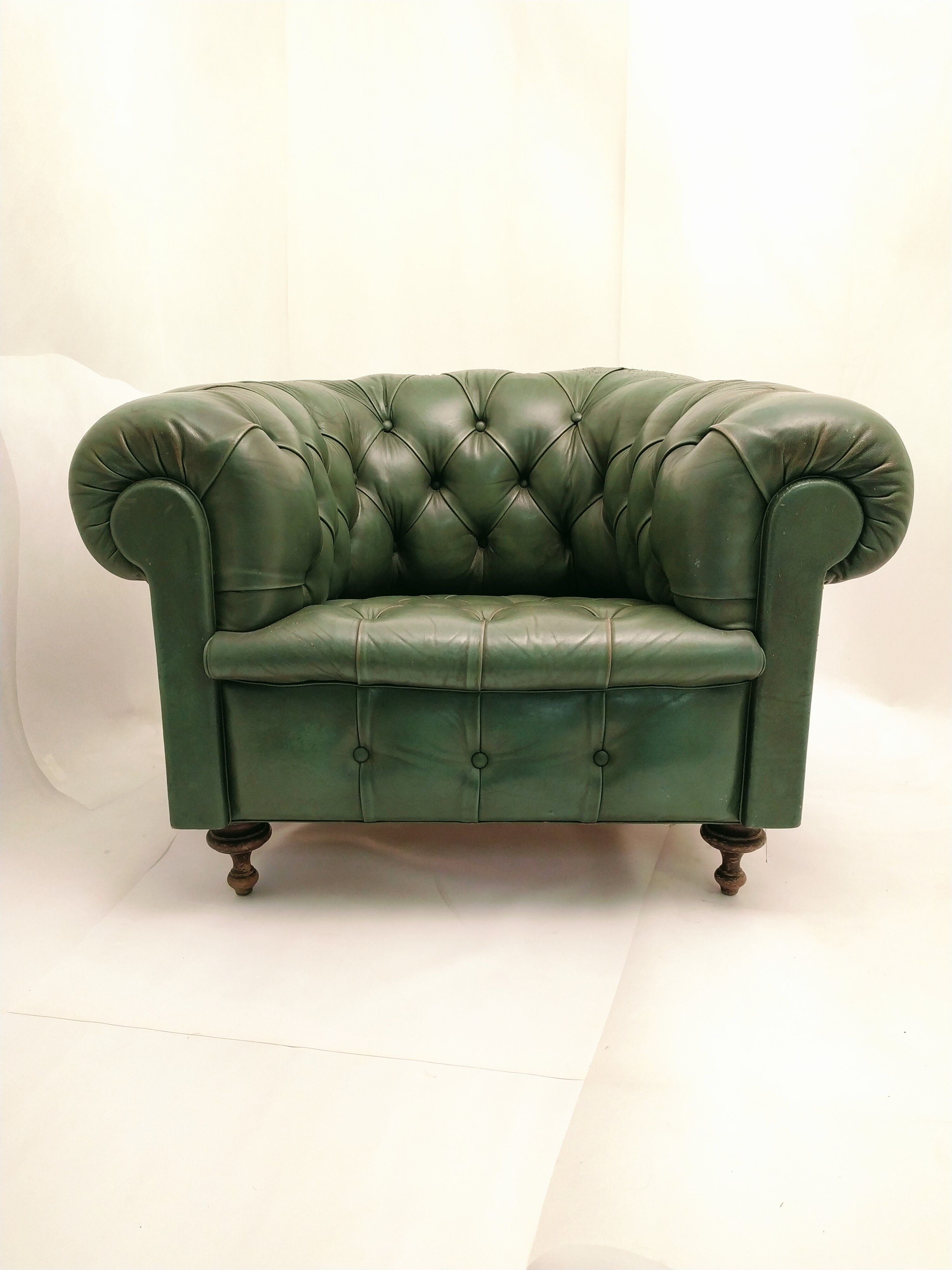 Former chesterfield green leather chair