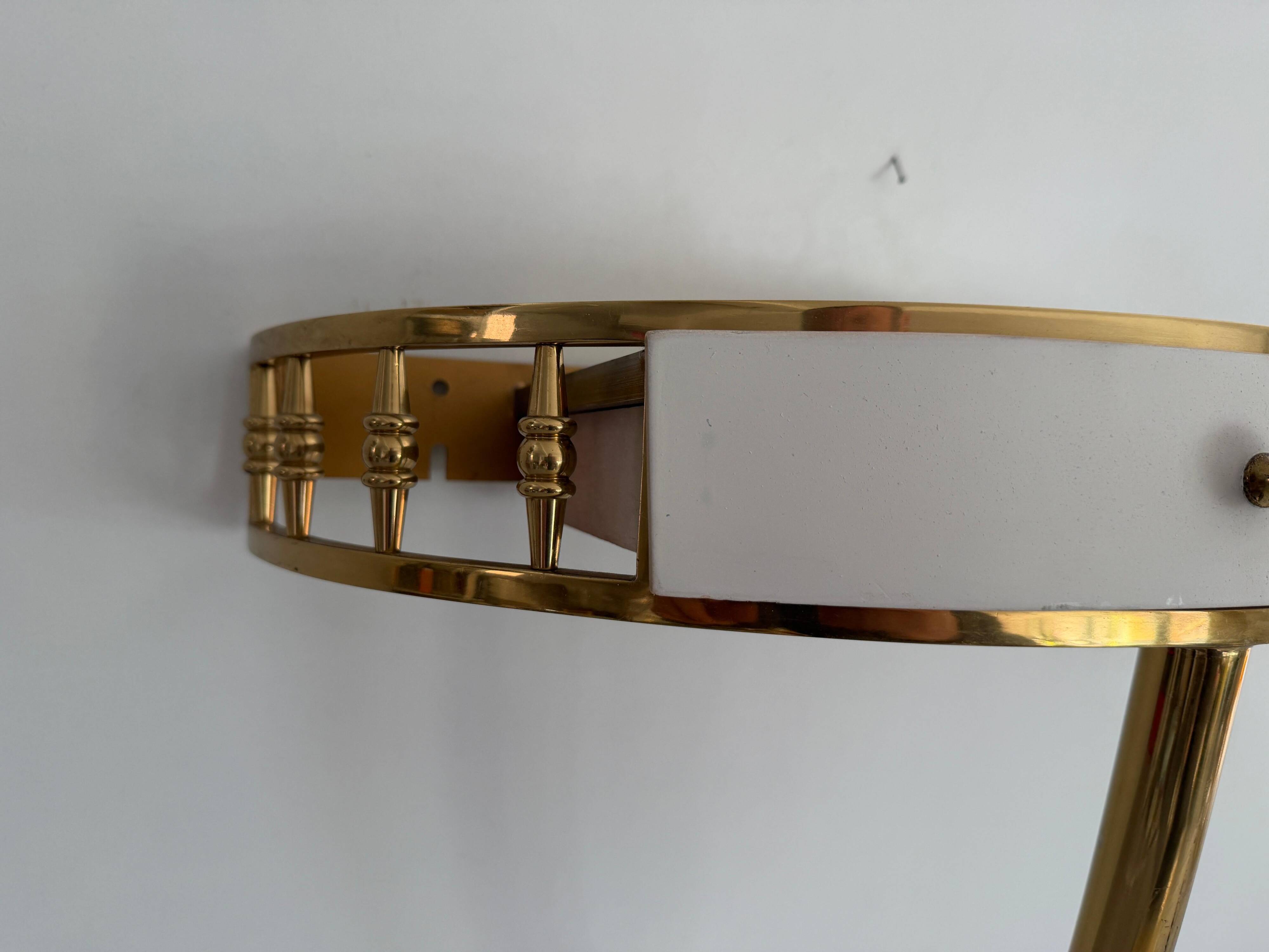 Floating wall console with drawer, brass body and marble top, 1960s, Italy