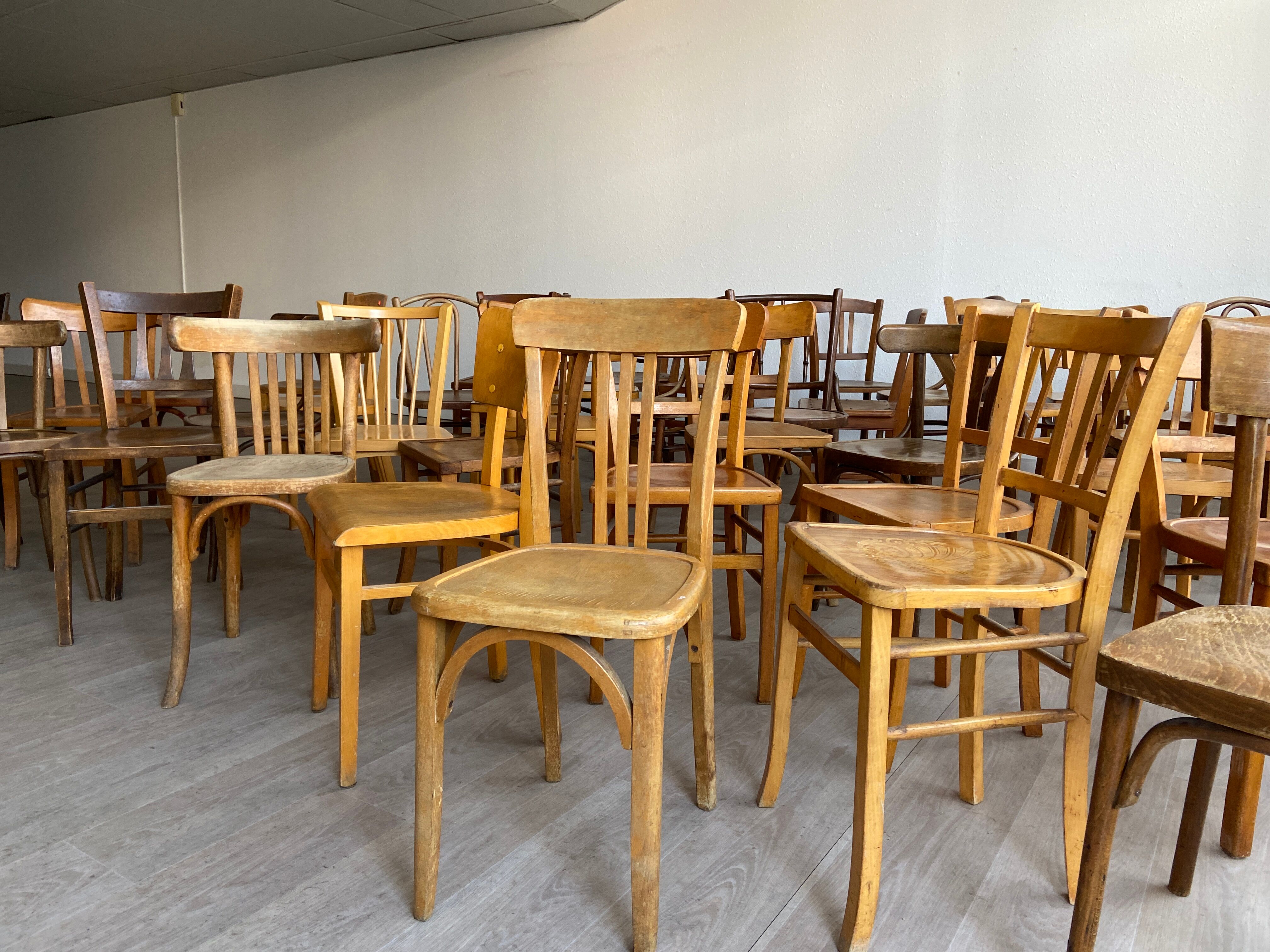 Set of 50 mismatched bistro chairs bentwood french Restaurant