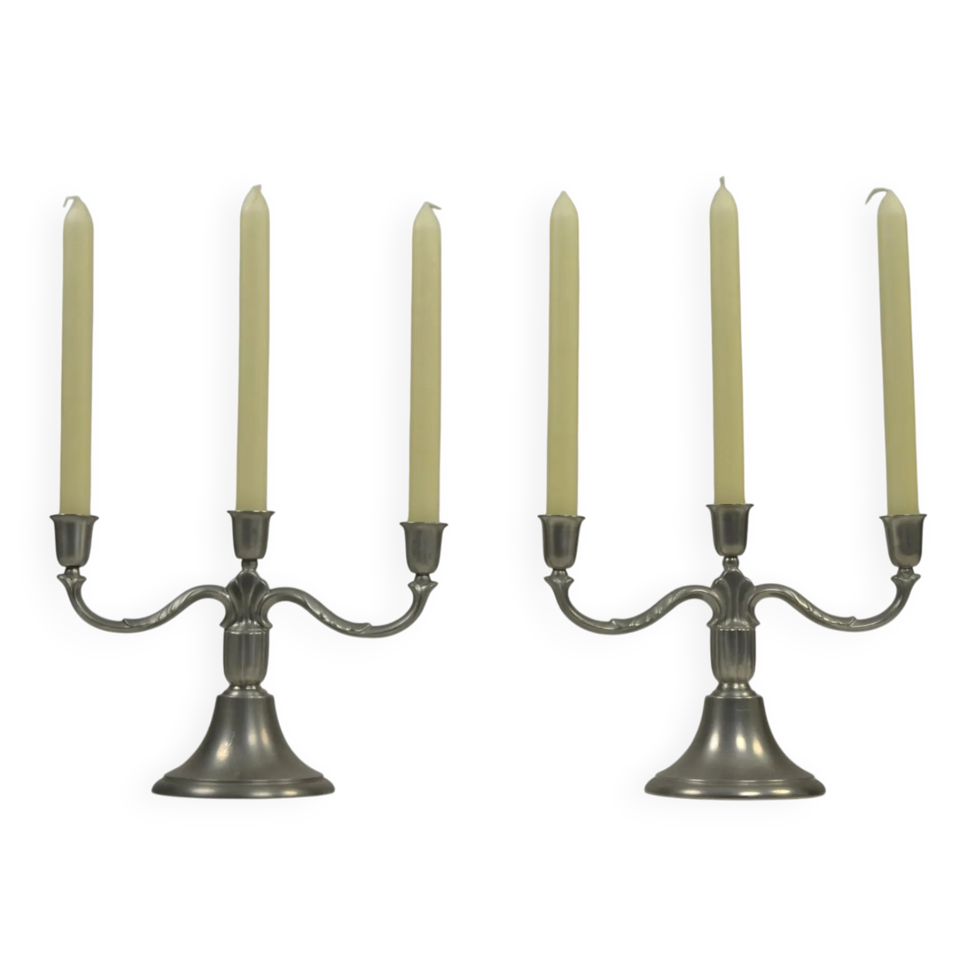 Rare pair of Pewter Candle Holders, Model 224 by GAB Tenn, Sweden, 1932