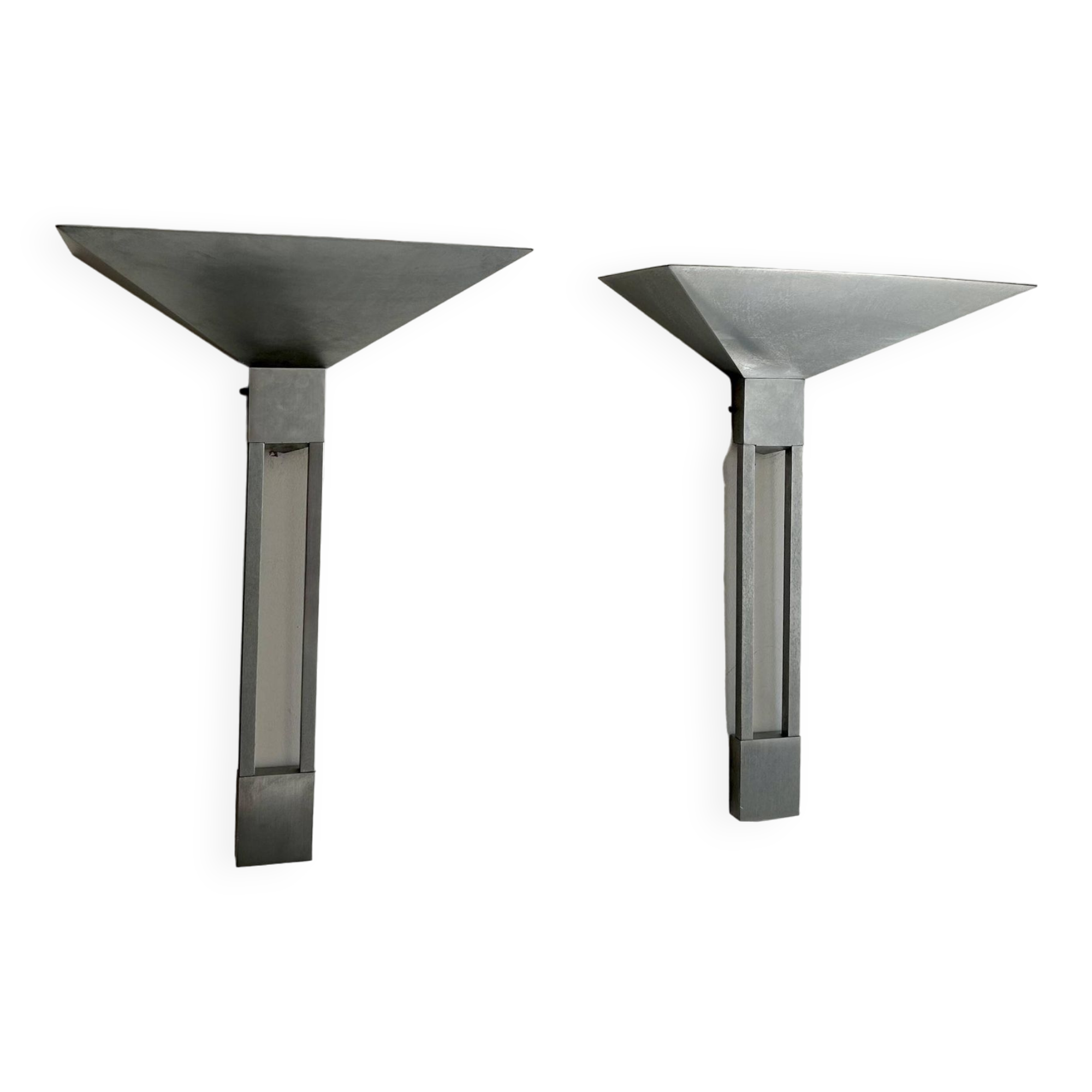 Pair of vintage geometric Vereinigte Werksatten wall lights, solid aluminum, Germany 1970s