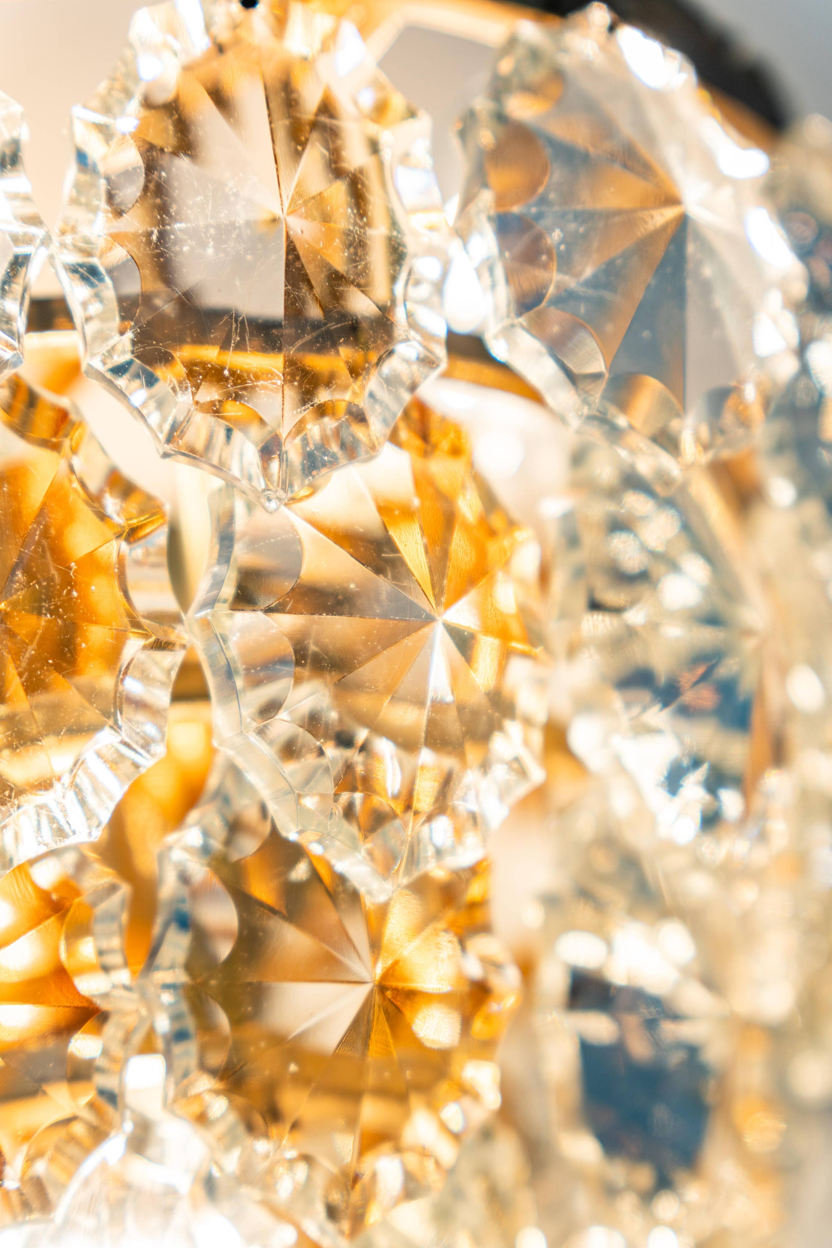 Bakalowits wall sconces, brass and crystal glass, Austria, 1960s