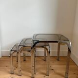 Set of 3 Roche Bobois nesting tables in smoked glass