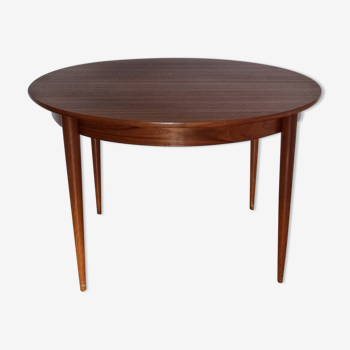 Table de repas ronde teck, extensible, scandinave, vintage, années 60