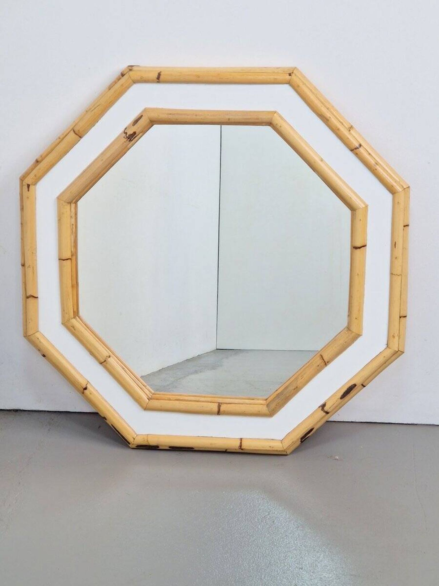 Vintage Octagonal Wall Mirror in Bamboo, Italy, 1960s