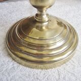Brass candlestick lamp with its fabric lampshade by William Morris