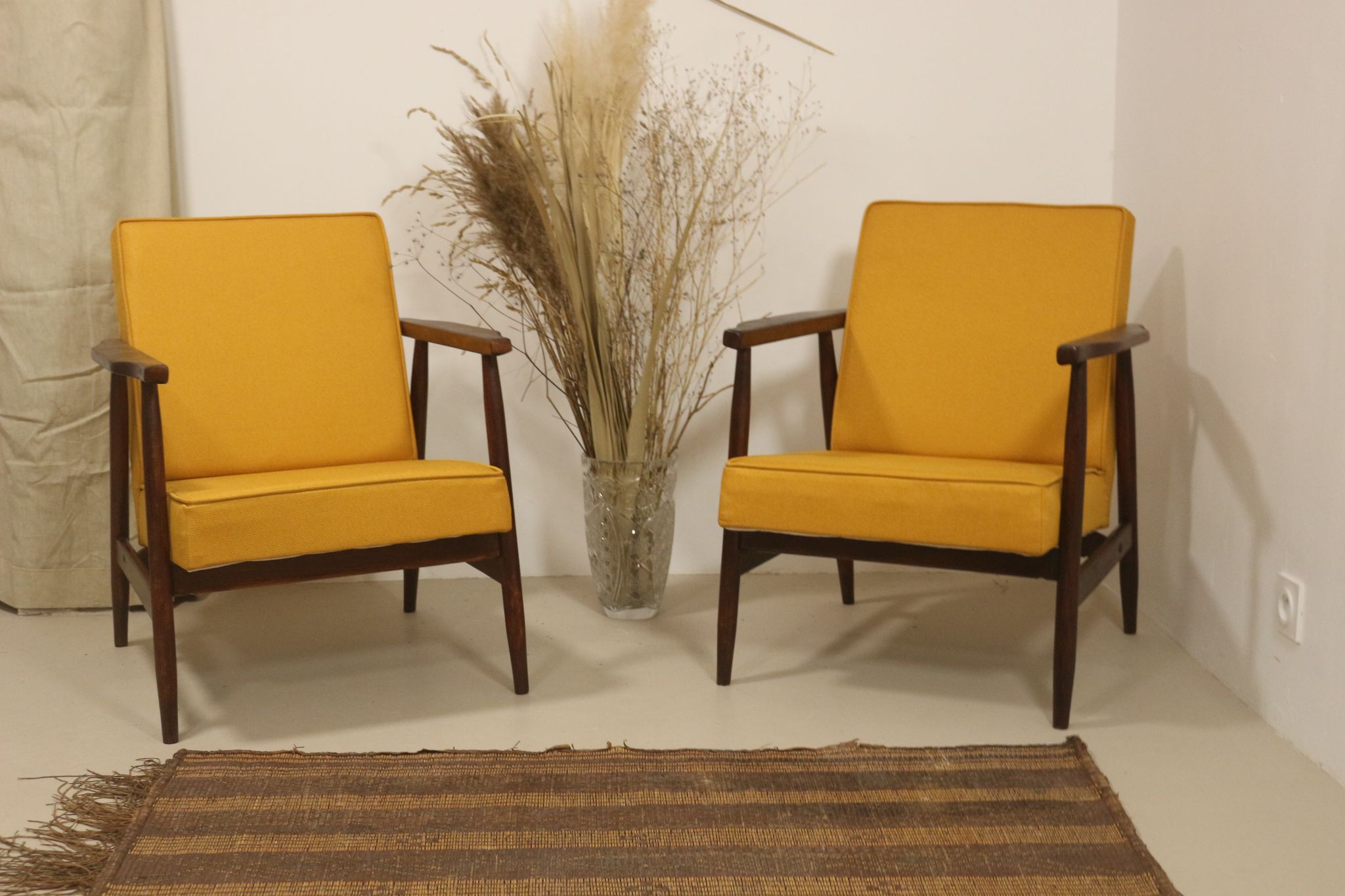Pair of armchairs Henryk lily 300-190s 1970s yellow fabric